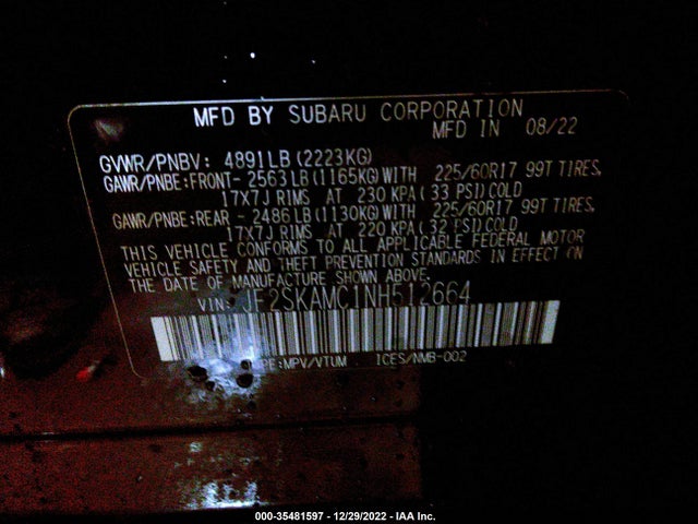 2022 Subaru Forester, VIN: JF2SKAMC1NH512664