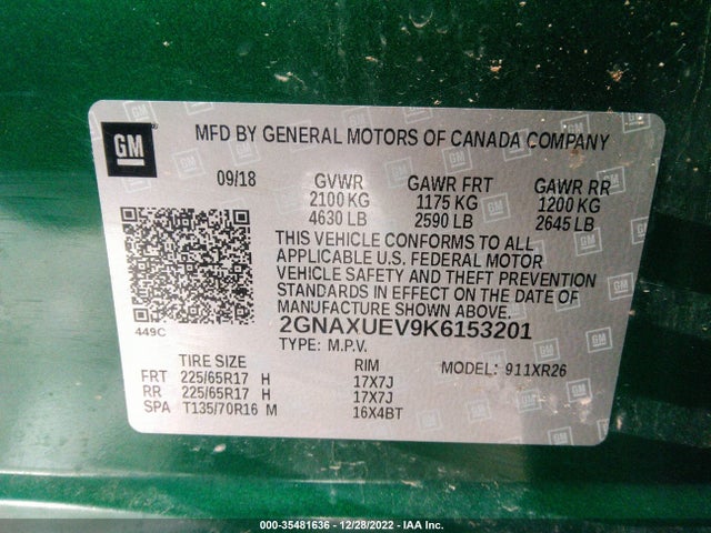 Chevrolet EQUINOX LT 2019 2GNAXUEV9K6153201 Image 9