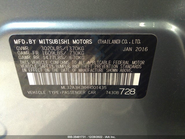 ML32A3HJXHH001435 Mitsubishi MIRAGE ES