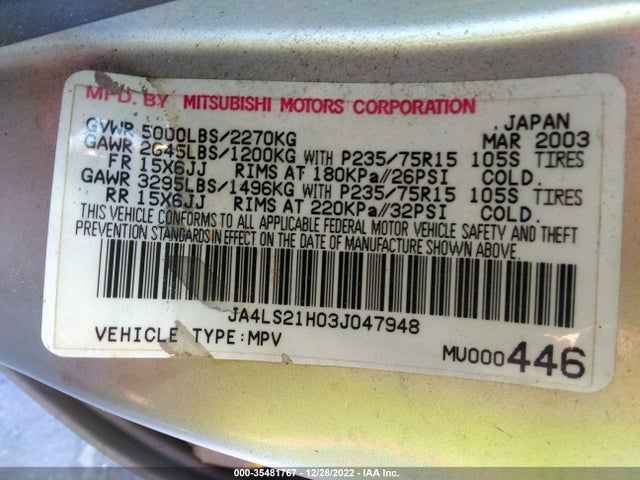 JA4LS21H03J047948 Mitsubishi Montero Sport Es/ls