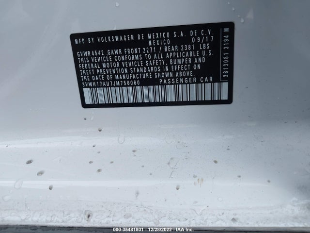 2018 Volkswagen Golf, VIN: 3VWH17AU7JM756060