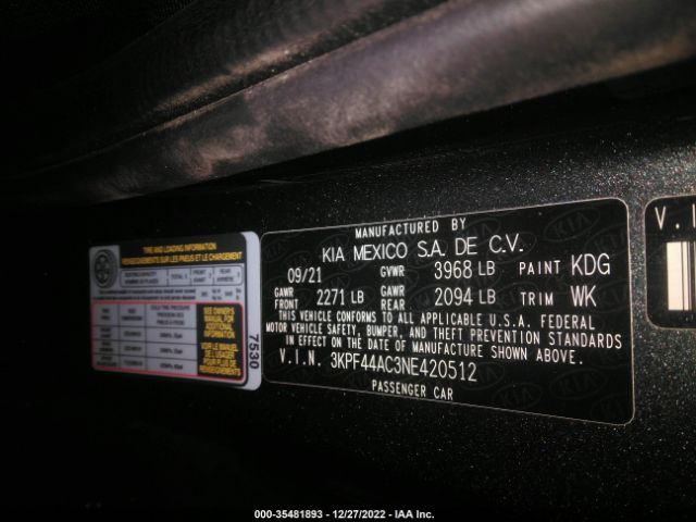 3KPF44AC3NE420512 KIA FORTE GT