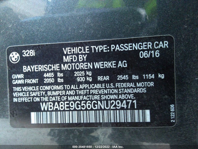 BMW 3 Series 328i 2016 WBA8E9G56GNU29471 Image 9