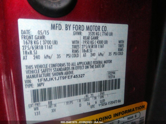 2015 Ford Expedition, VIN: 1FMJK1JT9FEF45327