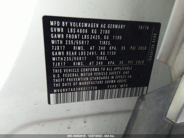 2017 Volkswagen Tiguan, VIN: WVGRV7AX3HK011728