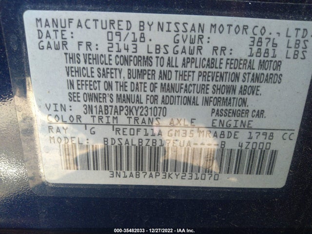 Nissan Sentra 2019 3N1AB7AP3KY231070 Image 10