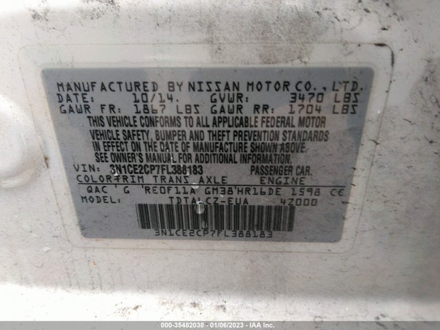 2015 NISSAN VERSA NOTE S PLUS VIN: 3N1CE2CP7FL388183