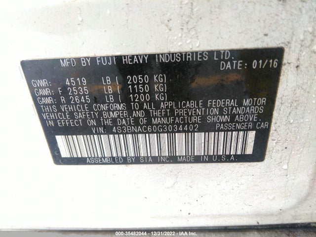 2016 Subaru Legacy, VIN: 4S3BNAC60G3034402