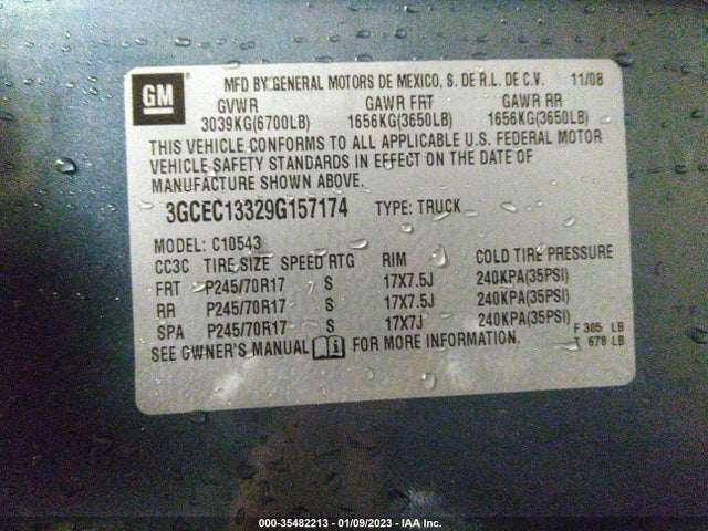 2009 CHEVROLET SILVERADO 1500 XTRA FUEL ECONOMY VIN: 3GCEC13329G157174