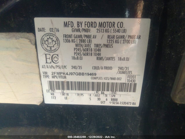 2016 Ford Edge, VIN: 2FMPK4J97GBB19469