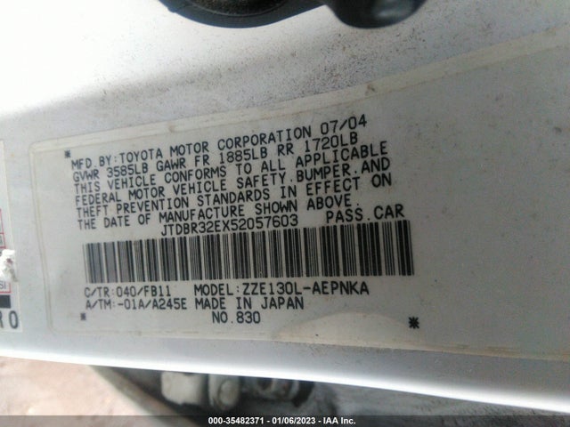 2005 TOYOTA COROLLA CE/LE VIN: JTDBR32EX52057603
