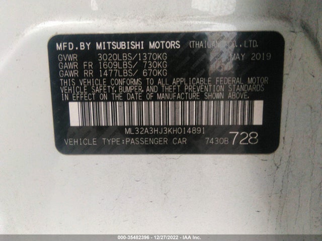 ML32A3HJ3KH014891 Mitsubishi Mirage Es/rf