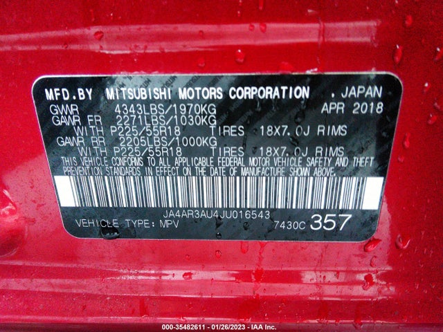 JA4AR3AU4JU016543 Mitsubishi Outlander Sport 2.0