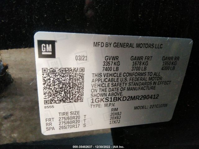 1GKS1BKD2MR290412 GMC YUKON SLT