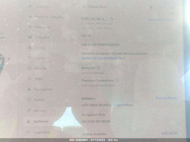 5YJ3E1EB8PF389223 Tesla MODEL 3