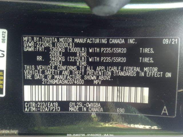 2022 Lexus RX, VIN: 2T2HGMDA5NC074600