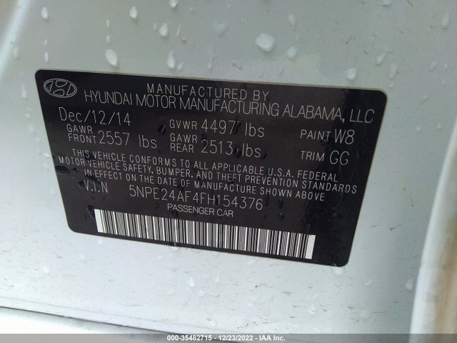 2015 HYUNDAI SONATA VIN: 5NPE24AF4FH154376