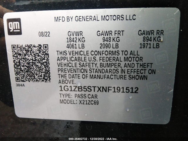 Chevrolet MALIBU LS 2022 1G1ZB5STXNF191512 Image 9
