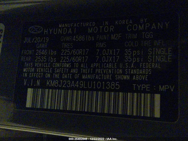 2020 HYUNDAI TUCSON SE VIN: KM8J23A49LU101385