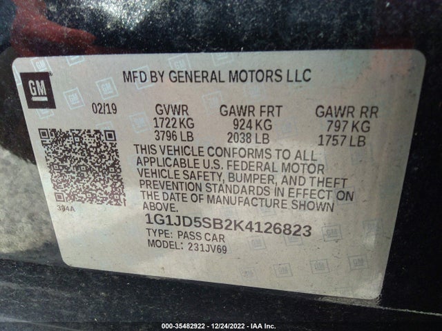 2019 Chevrolet Sonic, VIN: 1G1JD5SB2K4126823