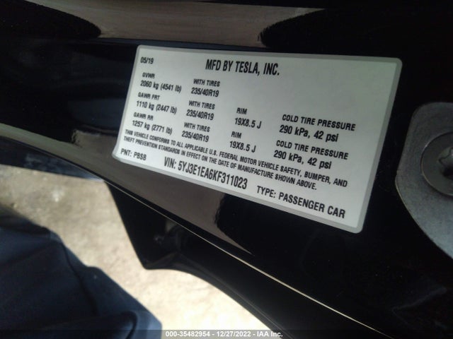 Tesla MODEL 3 2019 5YJ3E1EA6KF311023 Image 10