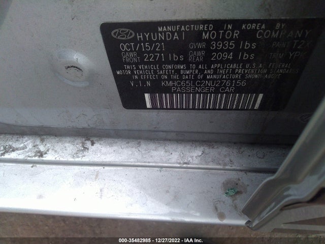 2022 Hyundai Ioniq, VIN: KMHC65LC2NU276156