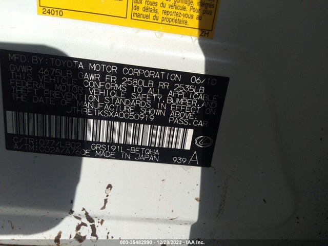 JTHBE1KSXA0050919 Lexus GS 350