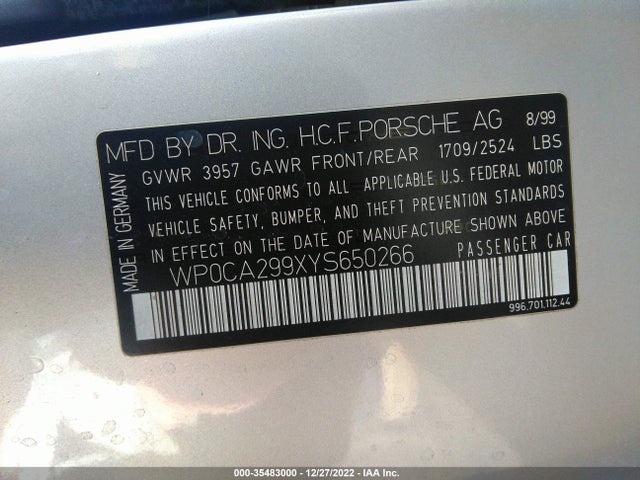 2000 PORSCHE 911 WP0CA299XYS650266 Photo 8