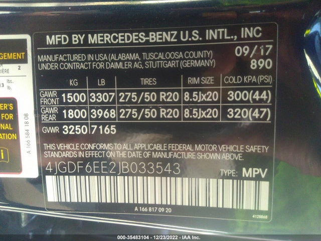 2018 Mercedes-Benz GLS-Class, VIN: 4JGDF6EE2JB033543