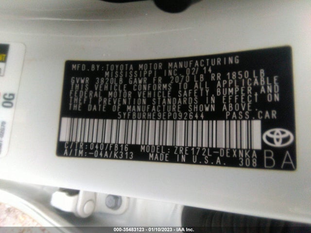 Toyota Corolla L/le/s/s Plus/le Plus 2014 5YFBURHE9EP092644 Image 11