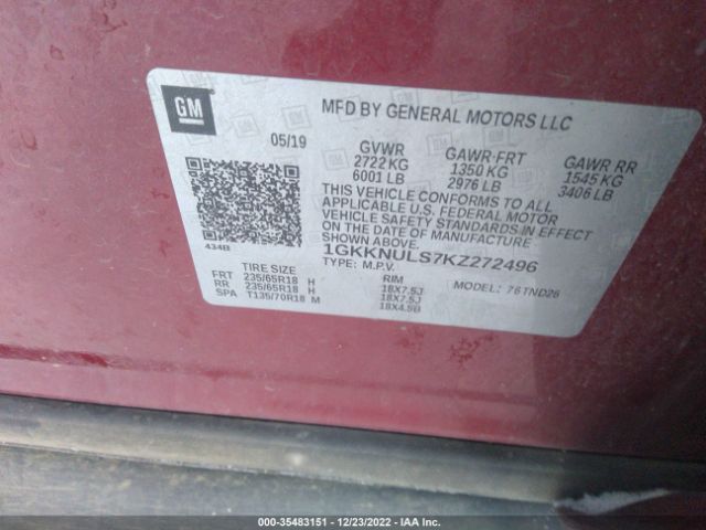 1GKKNULS7KZ272496 GMC ACADIA SLT