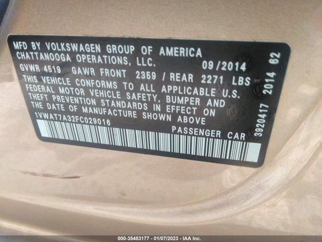 Volkswagen Passat 1.8t S 2015 1VWAT7A32FC029016 Image 11