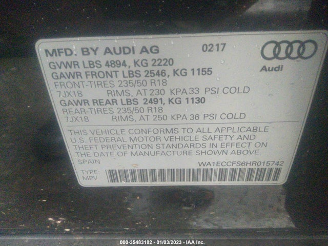 2017 Audi Q3, VIN: WA1ECCFS6HR015742