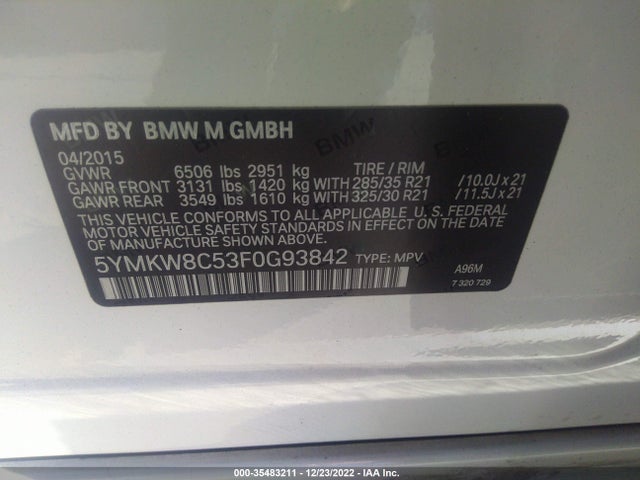 2015 BMW X6, VIN: 5YMKW8C53F0G93842
