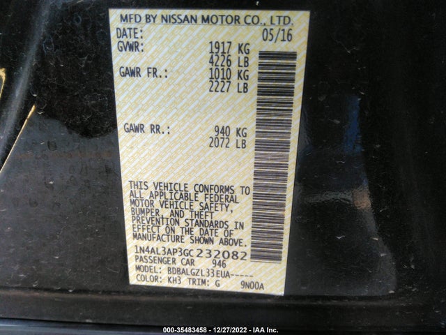 Nissan ALTIMA 2.5 2016 1N4AL3AP3GC232082 Image 9