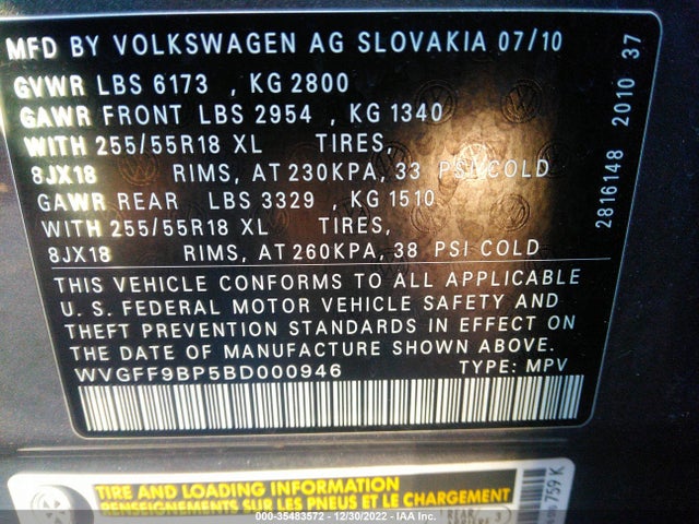 Volkswagen Touareg 2011 WVGFF9BP5BD000946 Image 11