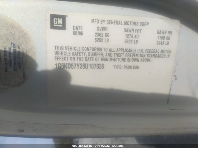 1G6KD57Y26U107836 Cadillac Dts W/1sd