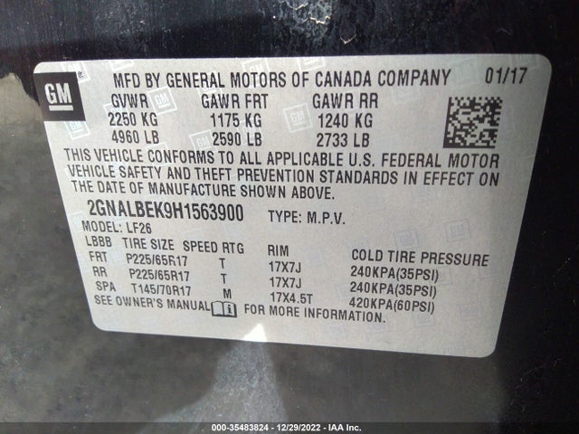 2017 Chevrolet Equinox, VIN: 2GNALBEK9H1563900