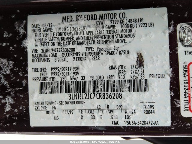 Lincoln MKZ 2012 3LNHL2JC7CR836208 Image 9