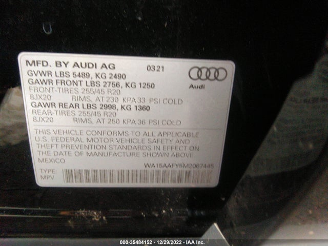 2021 Audi Q5, VIN: WA15AAFY5M2067445