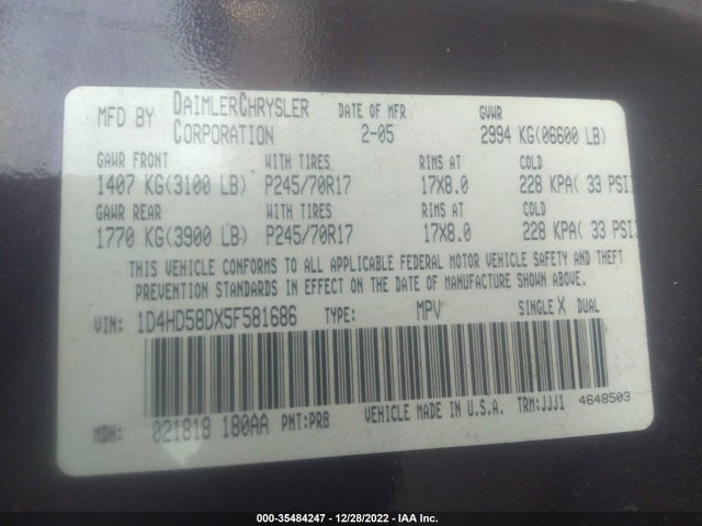 Dodge DURANGO LIMITED 2005 1D4HD58DX5F581686 Image 10