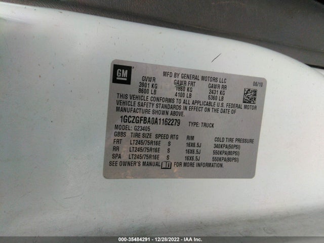 2010 CHEVROLET EXPRESS CARGO VAN VIN: 1GCZGFBA0A1162279