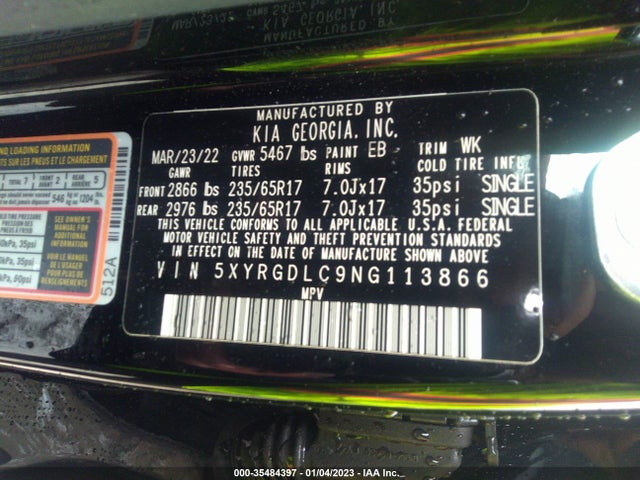 2022 Kia Sorento, VIN: 5XYRGDLC9NG113866