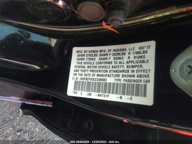 2012 HONDA CIVIC SDN EX-L VIN: 19XFB2F93CE348683
