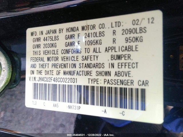 Acura TSX 2012 JH4CU2F48CC022031 Image 10