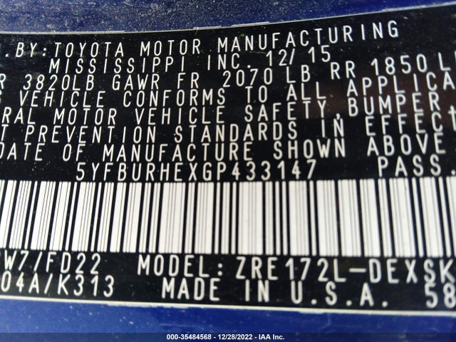Toyota Corolla L/le/s/s Plus/le Plus 2016 5YFBURHEXGP433147 Image 10