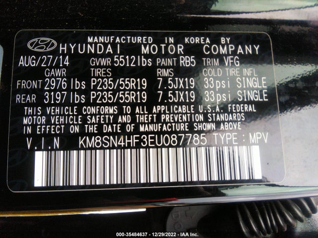 Hyundai Santa Fe Gls 2014 KM8SN4HF3EU087785 Image 9