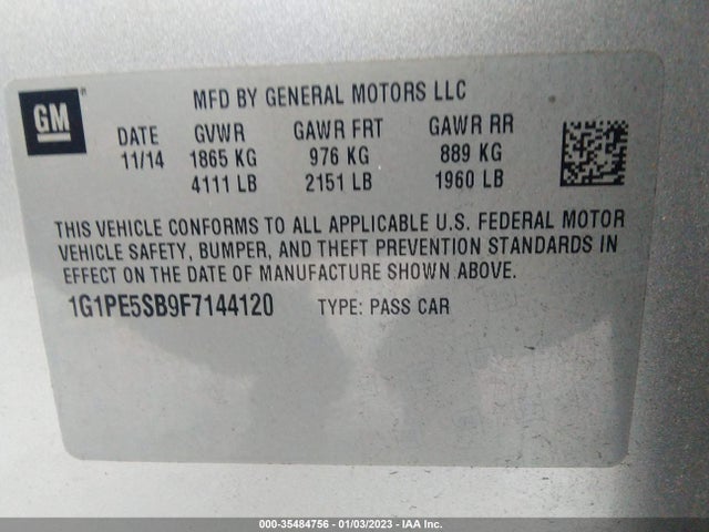 2015 Chevrolet Cruze, VIN: 1G1PE5SB9F7144120