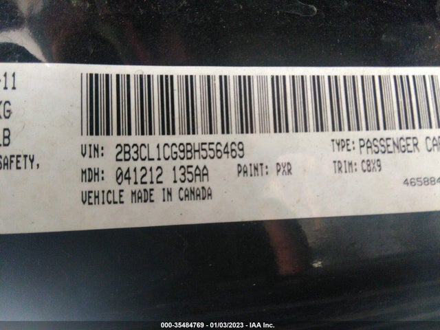 2011 DODGE CHARGER POLICE VIN: 2B3CL1CG9BH556469