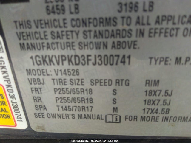GMC ACADIA SLE 2015 1GKKVPKD3FJ300741 Image 9